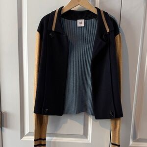 CAbi Blue and Black Ribbed Sweater